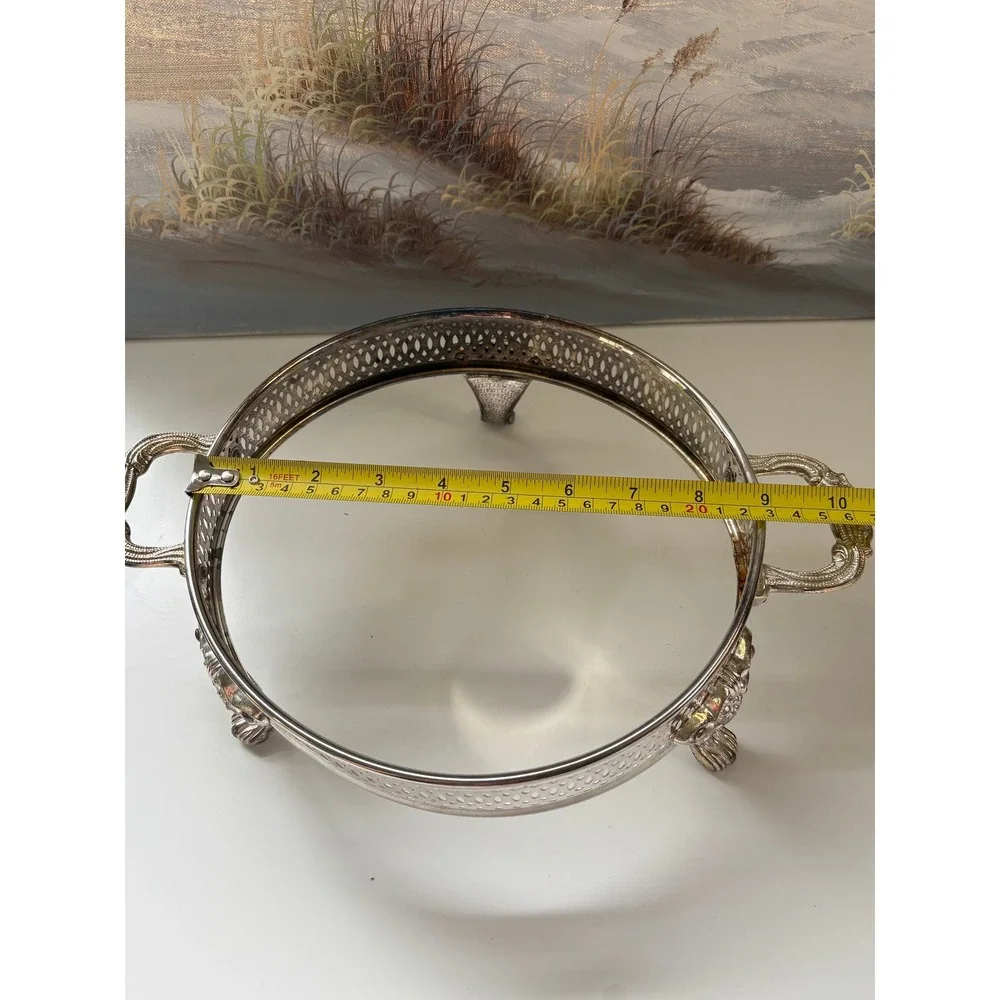 Vintage Silver Plated Reticulated Casserole Holder Lion Paw Feet Footed Trivet